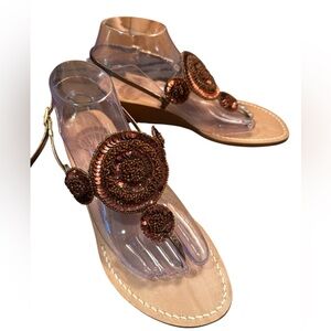 Vero Cuois Elegant Brown/Copper Leather Beaded Sandals Size 39/US 8.5-9